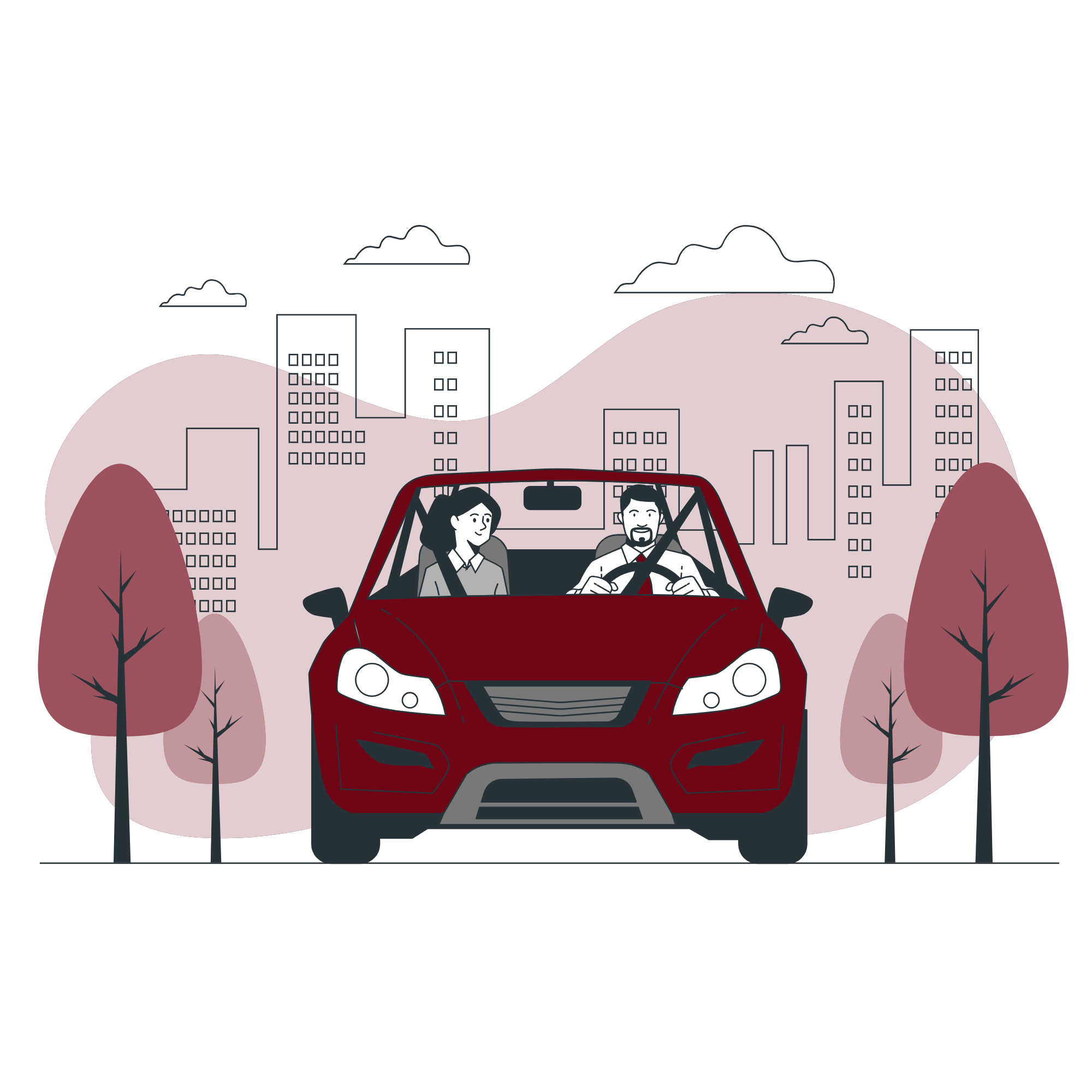 Professional commuting with a laptop in a car
